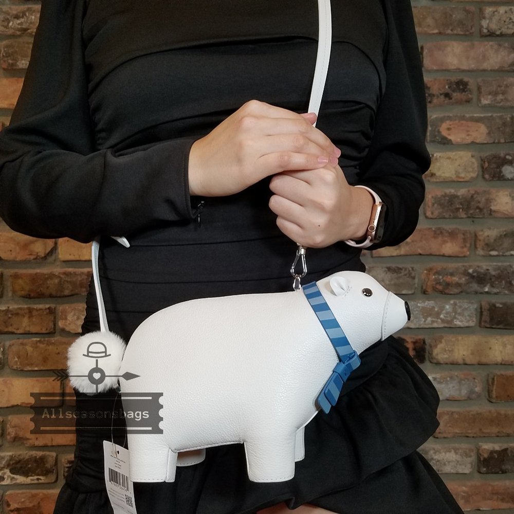 Kate Spade Arctic Friends Polar Bear Leather Crossbody Bag Ivory K4744 $329 NWT